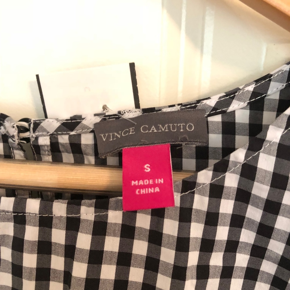 Vince Camuto Gingham Tie Sleeve Blouse - Picture 5 of 7